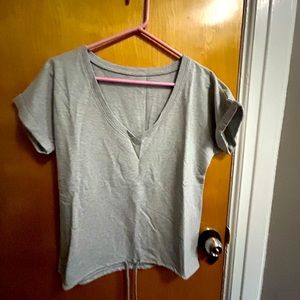 Gray  V-Neck short sleeve shirt with drawstring bottom